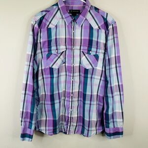 INC International Concepts Shirt Womens Size L Western Pearl Snaps Plaid‎